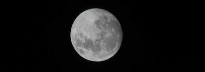 The waxing gibbous Moon looks nearly full in the darkness of space.